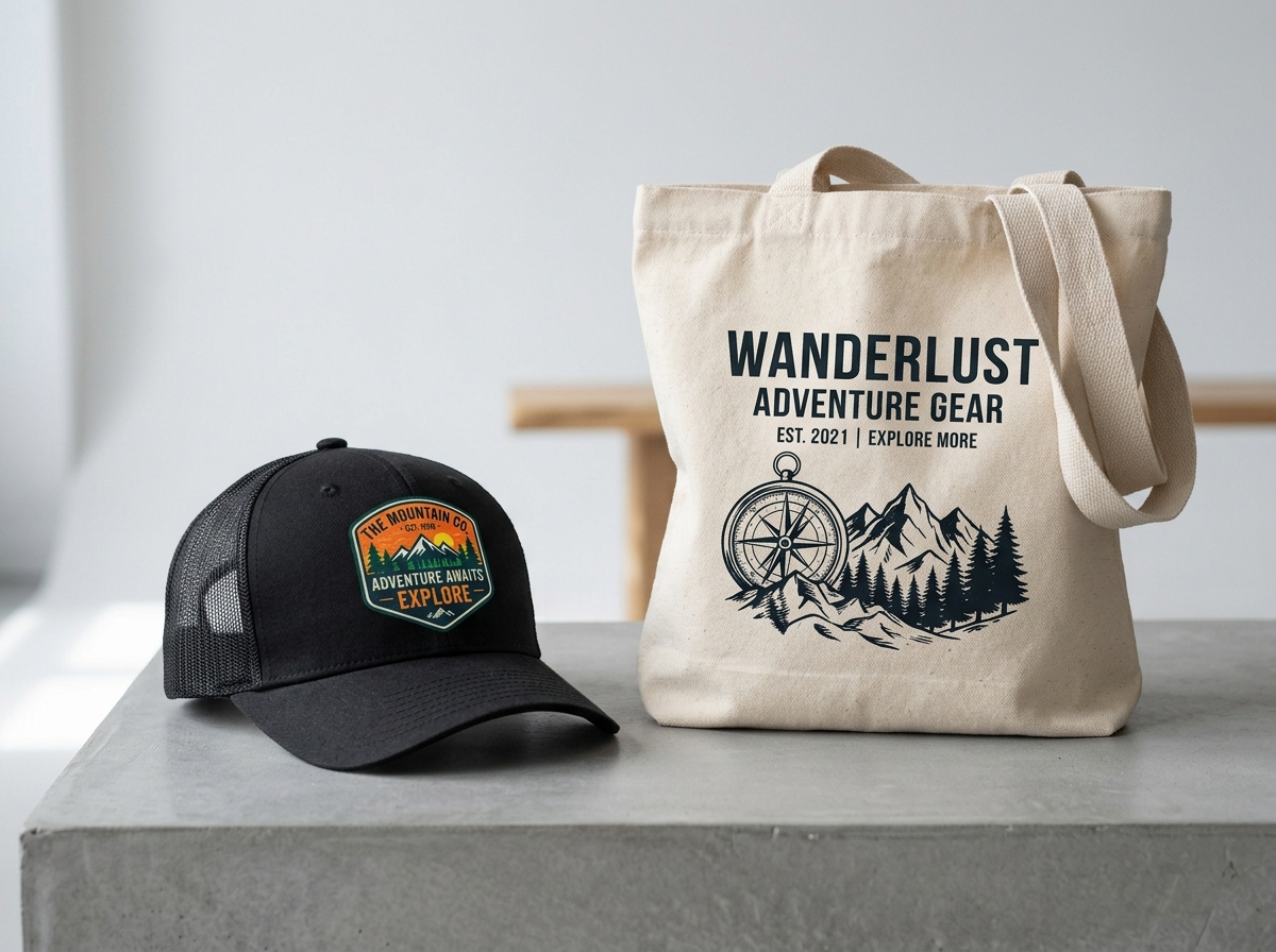 Promotional caps and canvas tote bags